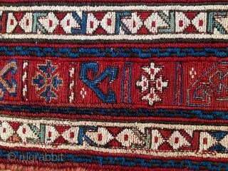 Shahsavan/Khamseh sumack saddle bag face. Cm 48x65. End 19th c. Great saturated colors. Very interesting diamond lattice main field with a repeating cruciform motif. Three, probably even more interesting borders with stylized  ...