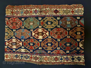 Beautiful, colorful, rare Shahsavan reverse sumack mafrash end panel. 
Cm 41x55 ca. Datable 1870/1890. 
In very good condition. 
Gorgeous dyes, and also a small fuchsine spot that somehow confirms the dating. Lovely  ...