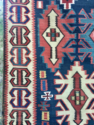 Great Shirwan Kuba Kilim. 
Cm 165x275, Ft 5.4"x9.028" 
Datable 1880sh 
Awesome, natural, saturated bright, beautiful colors. 
Classical, Caucasian Kuba pattern. 
In very good condition. 
Shipping by UPS/Fedex to most eu/usa countries at  ...