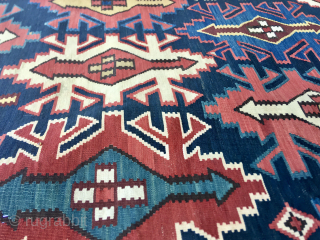 Great Shirwan Kuba Kilim. 
Cm 165x275, Ft 5.4"x9.028" 
Datable 1880sh 
Awesome, natural, saturated bright, beautiful colors. 
Classical, Caucasian Kuba pattern. 
In very good condition. 
Shipping by UPS/Fedex to most eu/usa countries at  ...