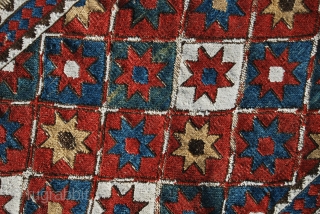 Shahsavan, sumack weave, star design, side mafrash panel. Cm 44x110. Late 19th or early 20th century. Beautiful star pattern, lovely deep, saturated colors, good condition.        