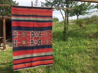 Anatolian open cuval/storage bag. Cm 105x160. Early 20th century. Could well be Karapinar/Konya region or further to the east. Great graphics, lovely natural colors. In good condition. Please email carlokocman@gmail.com   