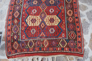Top Kars long Kilim, Eastern Anatolia, cm 155x410, 2nd half 19th century, great colors, great condition, few old minor restorations, rare, collection piece. - For ref see "KIlims" by Yanni Petsopoulos, page  ...