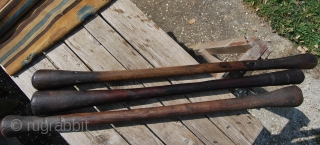 Africa! These are three antique wooden mortar pestles from West Africa, most probably from Dogon tribal group. They are great, beautiful, they show long usage and age, glossy shafts and heavy wear  ...