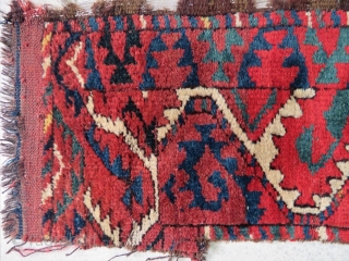 Ersari with Salor flavor. One more fantastic color "Salorish" Ersari main rug fragment. Size is cm 35x180. Do we see dragons here? Dyes are incredibly powerful. Early 19th c.    