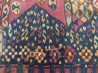 Van, Eastern Anatolia, kilim fragment. Cm 72x176. Datable 1880/1890. Great, wild pattern. Lovely colors. In bad condition, with holes, tears, etc., but still highly enjoyable. I would suggest to have it professionally  ...