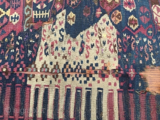 Van, Eastern Anatolia, kilim fragment. Cm 72x176. Datable 1880/1890. Great, wild pattern. Lovely colors. In bad condition, with holes, tears, etc., but still highly enjoyable. I would suggest to have it professionally  ...