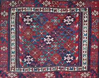 Shahsavan/Khamseh sumack saddle bag face. 
Cm 48x65. 
End 19th c. 
This is a super piece, a rare pearl! ...and extremely beautiful! 
Great saturated colors. 
Have a good look at them! 
Very interesting  ...