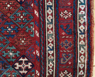 Shahsavan/Khamseh sumack saddle bag face. 
Cm 48x65. 
End 19th c. 
This is a super piece, a rare pearl! ...and extremely beautiful! 
Great saturated colors. 
Have a good look at them! 
Very interesting  ...