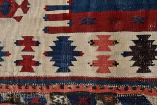 Western Anatolia kilim strip. Cm 86x342 ca. Mid 19th century. Could be an Aydin Cine or from Karakuzu village near Bergama, or even from the Aydinli tribal group. Great pattern, great colors,  ...