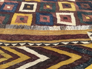 Maimana kilim. Cm 215 332. Late 19th/early 20th c. Wonderful colors. Lovely pattern. A few tiny holes here & there otherwise in good condition.         