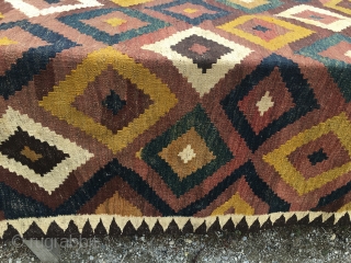 Maimana kilim. Cm 215 332. Late 19th/early 20th c. Wonderful colors. Lovely pattern. A few tiny holes here & there otherwise in good condition.         