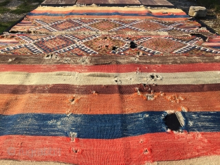 Yet one more Anatolian tribal culture cuval. Cm 120x156. 1880/90sh as we can see from the presence of the fuchsine. Wool, cotton and even some metal thread. Great colors. Condition issues as  ...