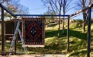 Chahar Mahal Bakhtiari gabbeh rug. Cm 160x186. Age: first half of the 20th c. Woven somewhere in the Chahar Mahal mountains. Super shiny silky wool. Long pile. w & w cotton. Wonderful  ...