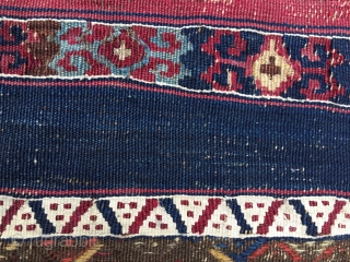 Sinanli kilim/cuval fragment. Cm 68x102. Datable 1860/1880 or earlier. The Sinanli were part of the bigger Reshwani tribal group. They were mainly located in Eastern Anatolia. This lovely fragment might be a  ...