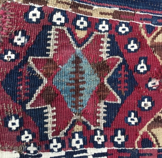 Sinanli kilim/cuval fragment. Cm 68x102. Datable 1860/1880 or earlier. The Sinanli were part of the bigger Reshwani tribal group. They were mainly located in Eastern Anatolia. This lovely fragment might be a  ...