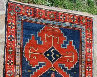 his is a lovely antique Caucasian rug from Karabagh area, datable to the beginning of the 20th century or earlier. Great, floral & abstract pattern, good colors, some old restorations. Size is  ...