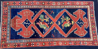 his is a lovely antique Caucasian rug from Karabagh area, datable to the beginning of the 20th century or earlier. Great, floral & abstract pattern, good colors, some old restorations. Size is  ...