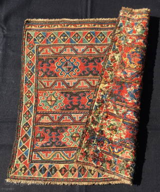 Karabakh sumack bag face.
(yes Karabakh, not Shahsavan as I thought, but….read later on) 
Cm 53x57. 
Databile 1880sh. 
Classic, elegant, rich design. 
Lots of deep, saturated natural colors.  
In very good condition.  ...
