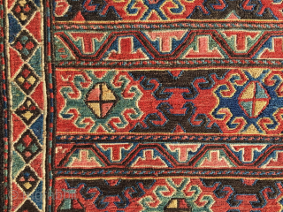 Karabakh sumack bag face.
(yes Karabakh, not Shahsavan as I thought, but….read later on) 
Cm 53x57. 
Databile 1880sh. 
Classic, elegant, rich design. 
Lots of deep, saturated natural colors.  
In very good condition.  ...