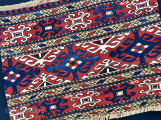 Caucasian Karabagh sumak mafrash end panel. 
Cm 42x44. 
End 19th century. 
Crabs panel. 
Fantastic graphics. 
Wonderful deep saturated natural colors. 
Collectible. 
Enjoyable. 
Buyable. 
Available by DM or emailing to carlokocman@gmail.com

P.S. Unbeatably priced.......+  ...