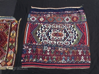 3 antique, wonderful, natural color Malatya kilim bag faces attributed to the Sinanli tribal group. Over 100 years old, awesome, natural, saturated colors, metal thread all over, real tribal art wonders. Rare  ...