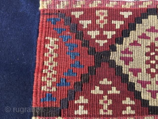 Enjoy the color power!
Wonderful antique natural color Sinanli tribal group bag face. Eastern Anatolia. Cm 69x73. See the fantastic cochineal, the lovely madder red & orange, the bright yellow, the deep indigo  ...