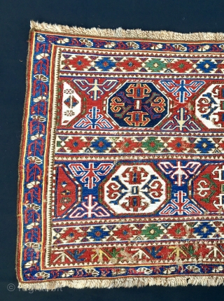 Yes, this is a top Khyzy, north of Baku, Azerbaijan, sumack mafrash main panel. Size is unusually big for such a wonder: cm 67x108. Datable mid 19th century. Really beautiful and extremely  ...