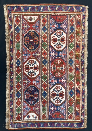 Yes, this is a top Khyzy, north of Baku, Azerbaijan, sumack mafrash main panel. Size is unusually big for such a wonder: cm 67x108. Datable mid 19th century. Really beautiful and extremely  ...