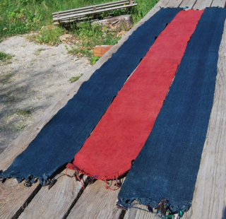 Nagaland. Burma/Myanmar. Naga loin cloth/shawl? made of three long stripes embellished with beetle elytra wings on the ends. Cm 46x185 ca. Indigo, madder. In many instances, there is a connection between one’s  ...