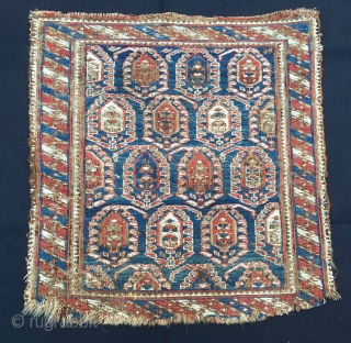 Caucasian sumack bag face. Could be Shirwan. Cm 46x48. Probably mid 19th c. Damaged, worn out, but beautiful, rare, with great pattern and fantastic dyes. Imho a great piece. Have a good  ...