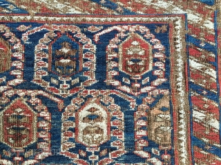 Caucasian sumack bag face. Could be Shirwan. Cm 46x48. Probably mid 19th c. Damaged, worn out, but beautiful, rare, with great pattern and fantastic dyes. Imho a great piece. Have a good  ...