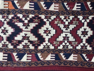 Sinanli, Reshwani group kilim. Eastern Anatolia, Malatya area. Cm 170x310. Great color saturation. Wool, cotton, metal thread. Mint condition except for one 15x15 restoration probably due to a tear since the kilim  ...