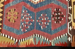 No, not simply another kilim strip! This is a special one, with incredible natural deeply saturated colors, a very interesting pattern, ....cotton, color inlets here and there...get a good look at it.....  ...