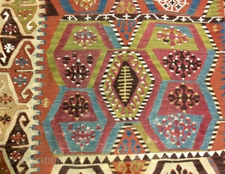 No, not simply another kilim strip! This is a special one, with incredible natural deeply saturated colors, a very interesting pattern, ....cotton, color inlets here and there...get a good look at it.....  ...