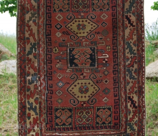 Kozak rug from Bergama area, Western Anatolia. Size is cm 97x137. Early 20th century, so, about 100 years old if not more. Low pile, one old, clearly visible restoration. Interesting pattern, great  ...