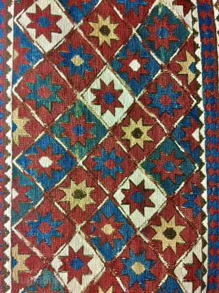 1001 Star Shahsavan Sumack mafrash long panel. Cm 40x110 ca. Wonderful pattern with the ceiling of every Nomad: the sky filled with stars. Lovely natural saturated colors: yellow, green, blue, madder red,  ...