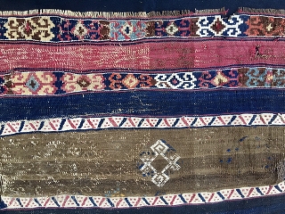 Grrr.......one more fragment! Right, but haver a look, it's not that bad. Eastern Anatolia Sinanli tribal group kilim fragment. Cm 66x66. Datable to 1840/1860 imho. Wool, cotton, silver metal thread. Great colors,  ...