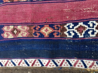 Grrr.......one more fragment! Right, but haver a look, it's not that bad. Eastern Anatolia Sinanli tribal group kilim fragment. Cm 66x66. Datable to 1840/1860 imho. Wool, cotton, silver metal thread. Great colors,  ...