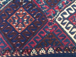 Eastern Anatolia. Malatya area. This is a Sinanli tribe cuval. It's a special one. Weftless sumack with stripes in two colors only: red & blue. Cochineal red and indigo blue, glorious colors,  ...