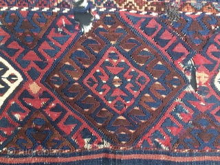 Eastern Anatolia. Malatya area. This is a Sinanli tribe cuval. It's a special one. Weftless sumack with stripes in two colors only: red & blue. Cochineal red and indigo blue, glorious colors,  ...