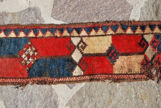 KIRGHIZ PILED TENT BAND FRAGMENT. CM 128X17. LATE 19TH/EARLY 20TH CENTURY. SINGLE WEFT. 
MORE PICS? SEE: http://www.facebook.com/media/set/?set=a.10150194509843492.315589.579403491
See also my Kirghiz yastik.
            