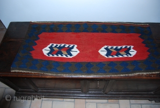 Karabagh kilim mafrash panel. Early 20th century. Cm 50x100 ca. Good condition.
See more pics on fb: https://www.facebook.com/media/set/?set=a.10151690333839258.1073741856.358259864257&type=3
Or  on Picasa: https://picasaweb.google.com/102077108999072625754/KARABAGHKILIMMAFRSHSIDEPANEL?noredirect=1
P.S. last pic is another story, but this time we have a  ...
