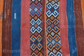 Eastern Turkey, probably Adiyaman, open cuval. A few holes & tears, but on the whole in good condition. Great colors! Good age. Size is cm 95x190.
       