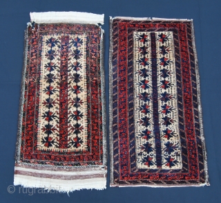 Two lovely Baluchi balisht. Cm 42x90 & 45x86. Fine weave, so wool, great dyes & pattern. Pls note the animal heads in the first one and the figurines and the horses in  ...
