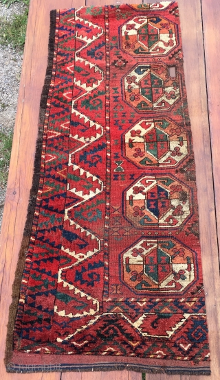 Turkmen Ersari rug fragment. Cm 67/77x177. Early 19th c. Great colors.                      