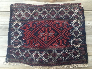 Baluchi sumack khorjin bag face. Cm 43z53. Early 20th century. Great tight weaving. Wonderful graphics. Lovely natural deep colors.              