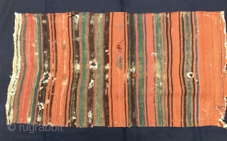 Bergama area orange and green cuval/storage bag back face. Cm 61x112. Orange and green are simply fantastic. Wear, holes, tears, stains.....do not decrease the beauty of this tribal art example. Wreck for  ...