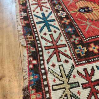 ANTIQUE GORGEOUS POMEGRANATE TREE OF LIFE SHIRWAN RUG WITH PALMETTES ON MADDER RED SIDE FIELD

CM 148X174
AGE: MID 19TH CENTURY, SHOULD BE 1860/70 SH
A very rare Shirwan rug with pomegranate trees of life  ...