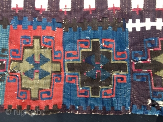 Fantastic kilim fragment. East Anatolia, most probably Reyhanli tribal group. Size is cm 115x200 ca. Datable 1840/1860. Incredibly beautiful natural saturated colors. Great pattern.         